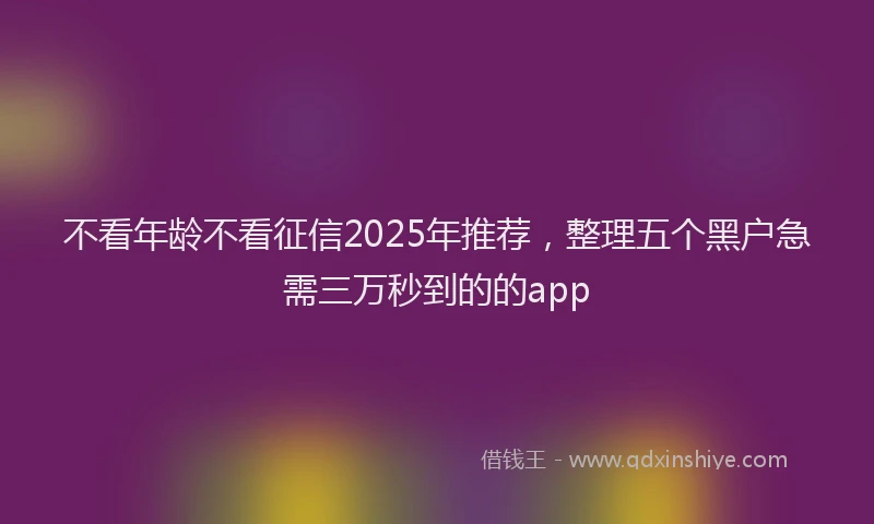 不看年龄不看征信2025年推荐，整理五个黑户急需三万秒到的的app