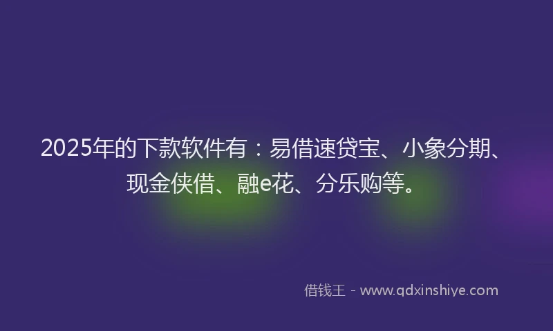 2025年的下款软件有：易借速贷宝、小象分期、现金侠借、融e花、分乐购等。