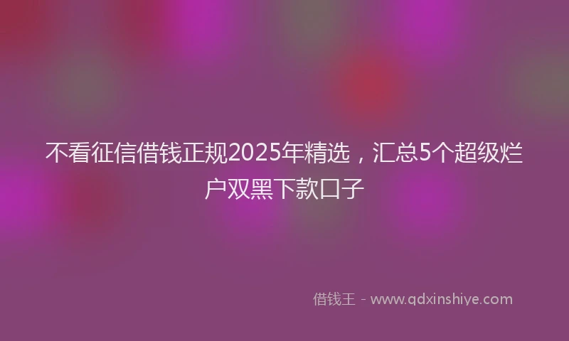 不看征信借钱正规2025年精选，汇总5个超级烂户双黑下款口子