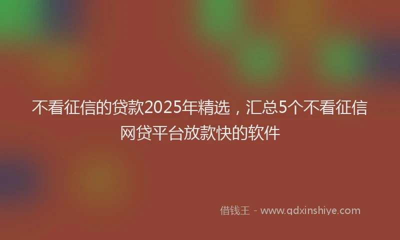 不看征信的贷款2025年精选，汇总5个不看征信网贷平台放款快的软件