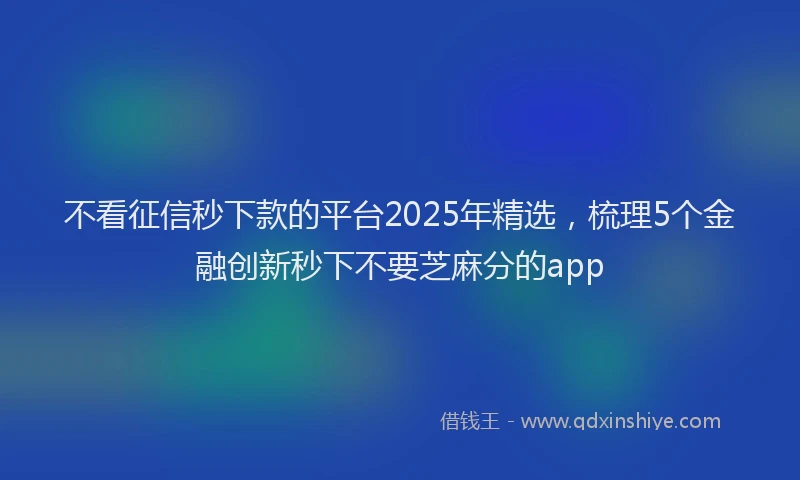不看征信秒下款的平台2025年精选，梳理5个金融创新秒下不要芝麻分的app