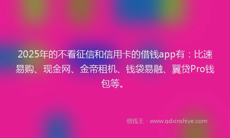 2025年的不看征信和信用卡的借钱app有：比速易购、现金网、金帝租机、钱袋易融、翼贷Pro钱包等。