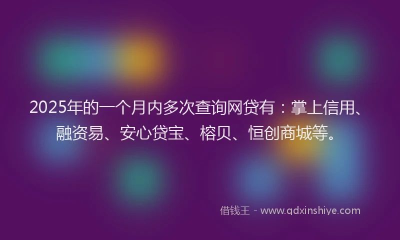 2025年的一个月内多次查询网贷有：掌上信用、融资易、安心贷宝、榕贝、恒创商城等。