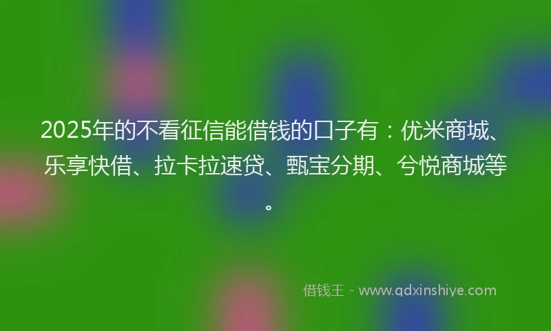 2025年的不看征信能借钱的口子有：优米商城、乐享快借、拉卡拉速贷、甄宝分期、兮悦商城等。