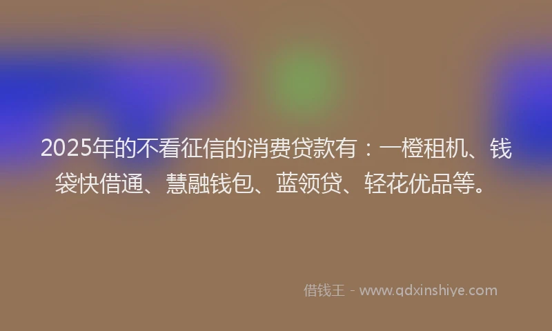 2025年的不看征信的消费贷款有：一橙租机、钱袋快借通、慧融钱包、蓝领贷、轻花优品等。