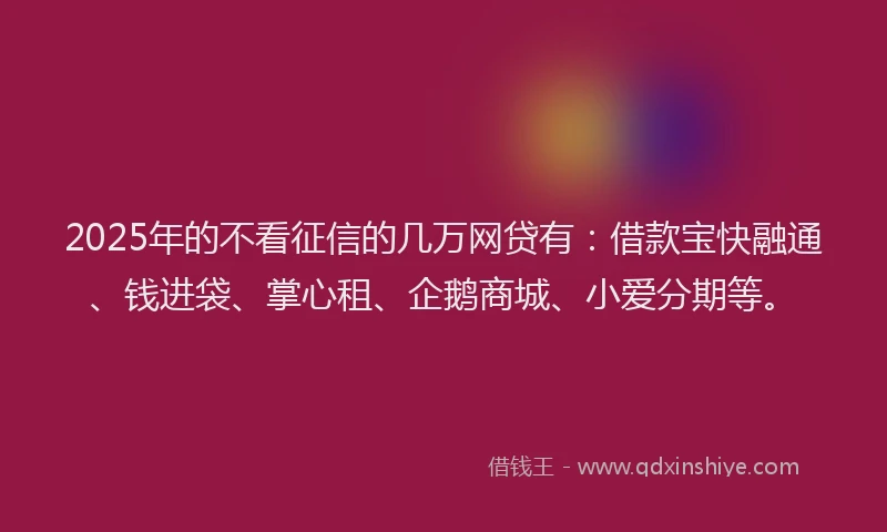 2025年的不看征信的几万网贷有：借款宝快融通、钱进袋、掌心租、企鹅商城、小爱分期等。