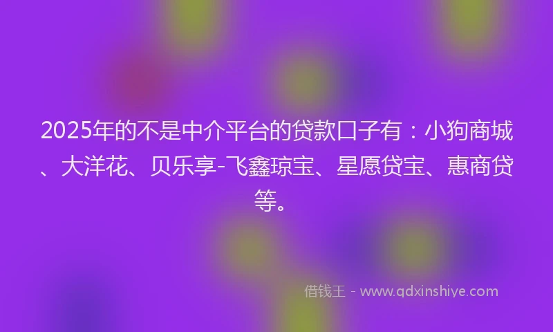 2025年的不是中介平台的贷款口子有：小狗商城、大洋花、贝乐享-飞鑫琼宝、星愿贷宝、惠商贷等。