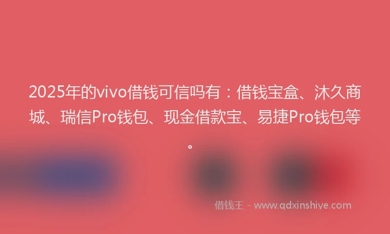 2025年的vivo借钱可信吗有：借钱宝盒、沐久商城、瑞信Pro钱包、现金借款宝、易捷Pro钱包等。