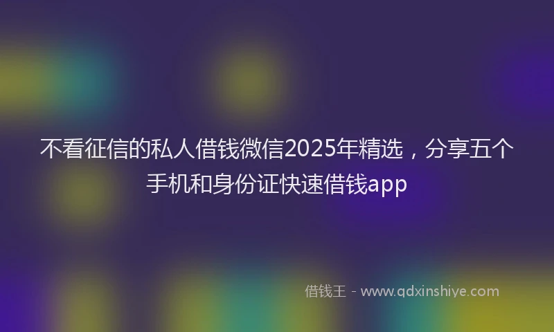 不看征信的私人借钱微信2025年精选，分享五个手机和身份证快速借钱app