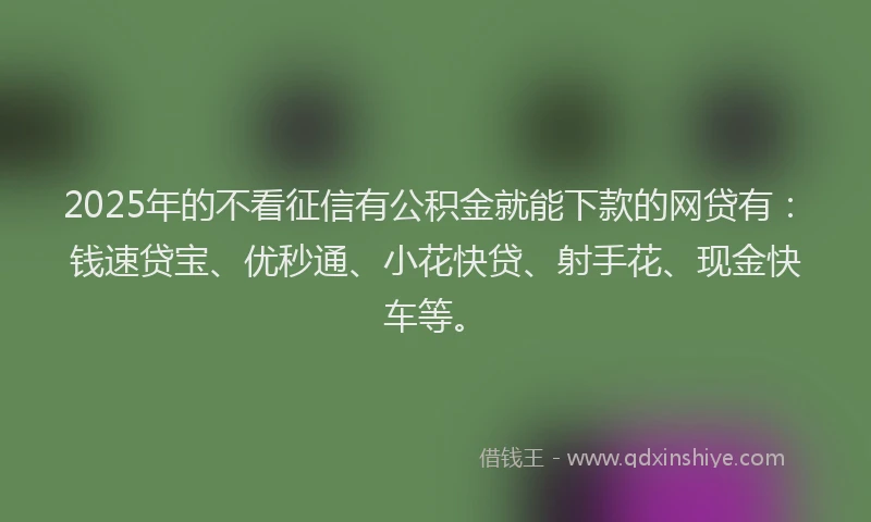 2025年的不看征信有公积金就能下款的网贷有：钱速贷宝、优秒通、小花快贷、射手花、现金快车等。