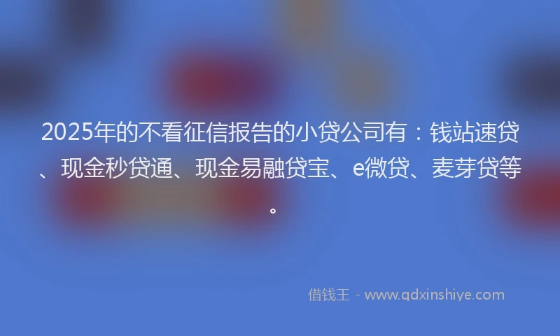 2025年的不看征信报告的小贷公司有：钱站速贷、现金秒贷通、现金易融贷宝、e微贷、麦芽贷等。