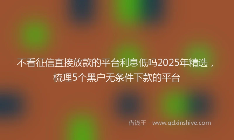 不看征信直接放款的平台利息低吗2025年精选，梳理5个黑户无条件下款的平台