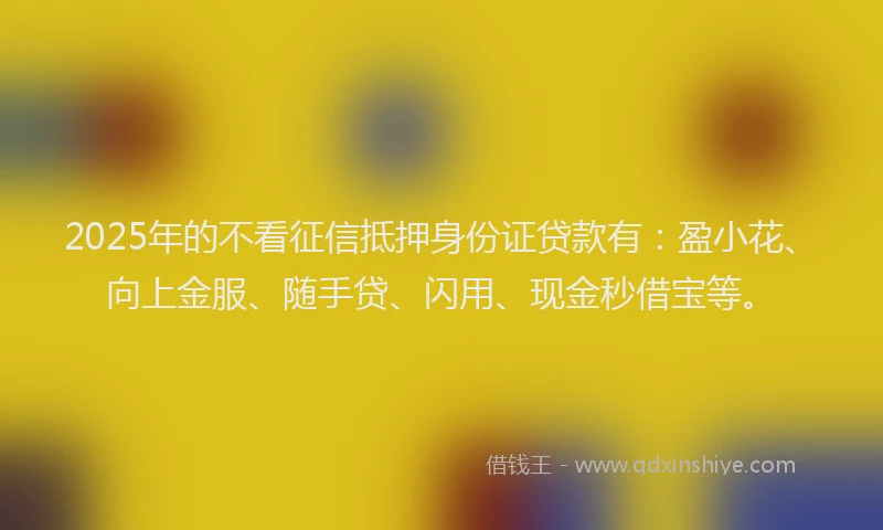 2025年的不看征信抵押身份证贷款有：盈小花、向上金服、随手贷、闪用、现金秒借宝等。