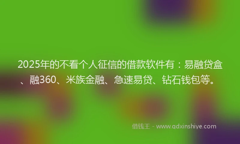 2025年的不看个人征信的借款软件有：易融贷盒、融360、米族金融、急速易贷、钻石钱包等。