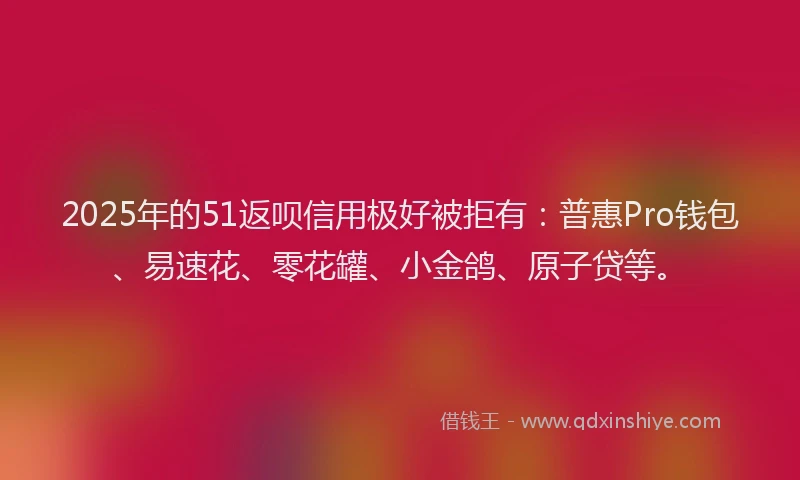 2025年的51返呗信用极好被拒有：普惠Pro钱包、易速花、零花罐、小金鸽、原子贷等。