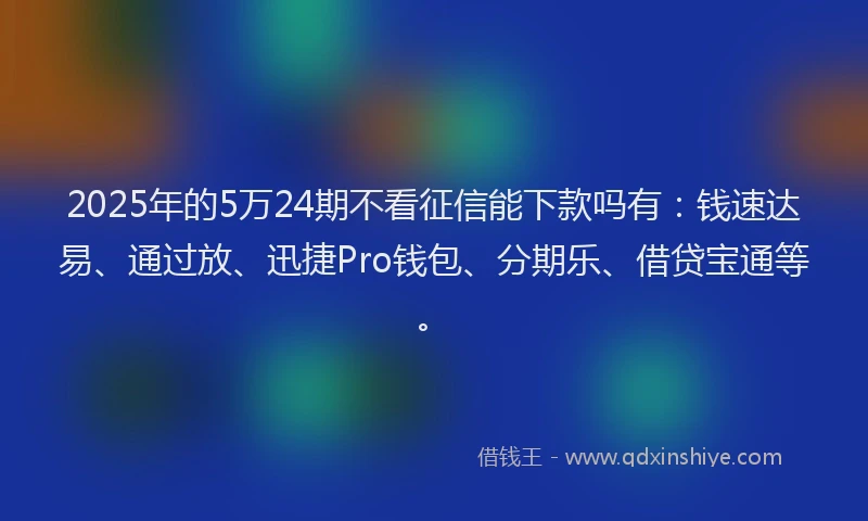 2025年的5万24期不看征信能下款吗有：钱速达易、通过放、迅捷Pro钱包、分期乐、借贷宝通等。