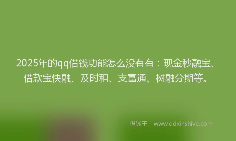 2025年的qq借钱功能怎么没有有：现金秒融宝、借款宝快融、及时租、支富通、树融分期等。