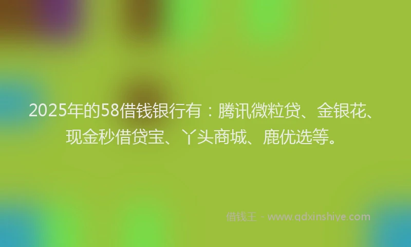 2025年的58借钱银行有：腾讯微粒贷、金银花、现金秒借贷宝、丫头商城、鹿优选等。