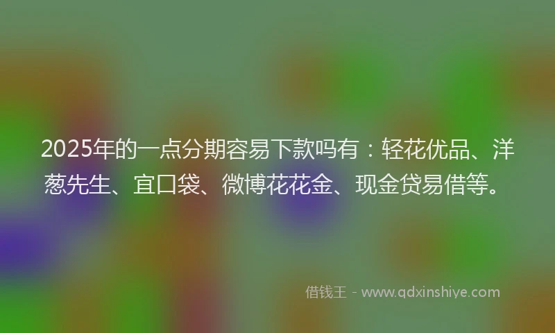 2025年的一点分期容易下款吗有：轻花优品、洋葱先生、宜口袋、微博花花金、现金贷易借等。