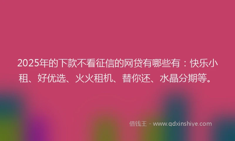 2025年的下款不看征信的网贷有哪些有：快乐小租、好优选、火火租机、替你还、水晶分期等。