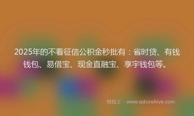 2025年的不看征信公积金秒批有：省时贷、有钱钱包、易借宝、现金直融宝、享宇钱包等。