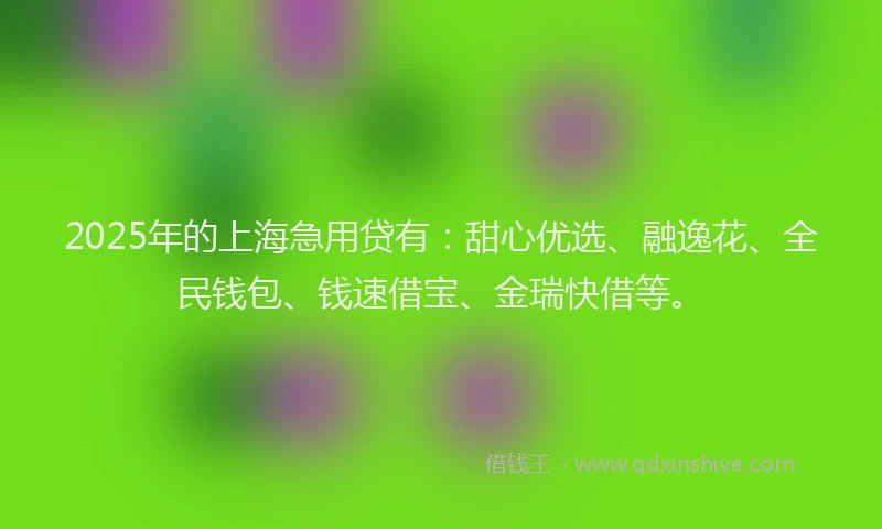 2025年的上海急用贷有：甜心优选、融逸花、全民钱包、钱速借宝、金瑞快借等。