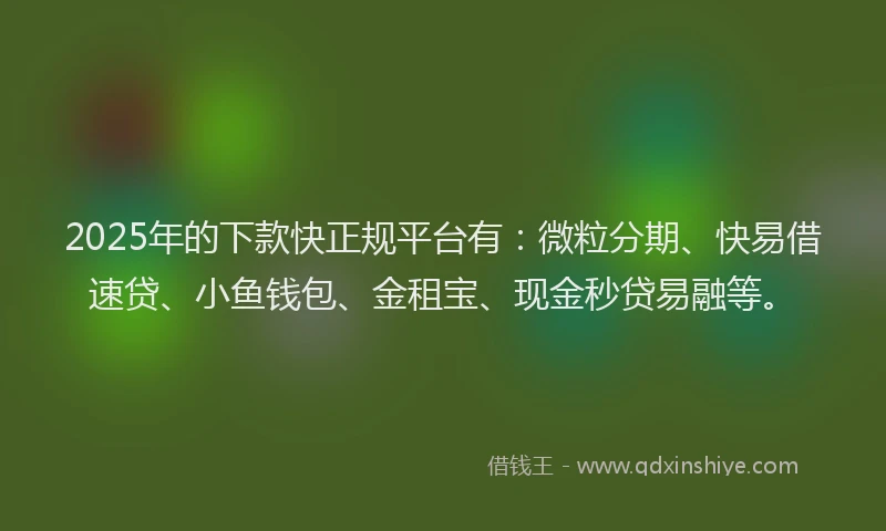 2025年的下款快正规平台有：微粒分期、快易借速贷、小鱼钱包、金租宝、现金秒贷易融等。