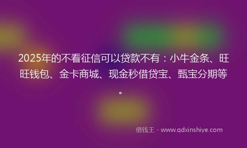 2025年的不看征信可以贷款不有：小牛金条、旺旺钱包、金卡商城、现金秒借贷宝、甄宝分期等。