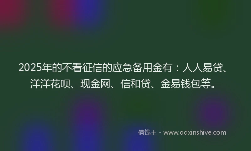 2025年的不看征信的应急备用金有：人人易贷、洋洋花呗、现金网、信和贷、金易钱包等。