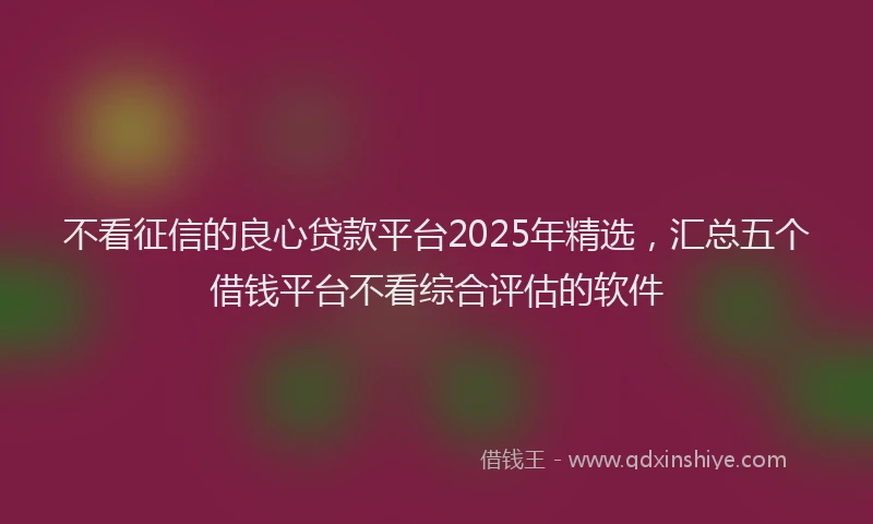不看征信的良心贷款平台2025年精选，汇总五个借钱平台不看综合评估的软件