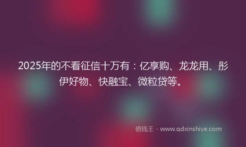 2025年的不看征信十万有：亿享购、龙龙用、彤伊好物、快融宝、微粒贷等。