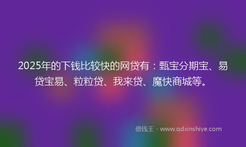 2025年的下钱比较快的网贷有：甄宝分期宝、易贷宝易、粒粒贷、我来贷、魔快商城等。