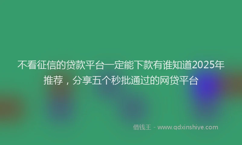 不看征信的贷款平台一定能下款有谁知道2025年推荐，分享五个秒批通过的网贷平台