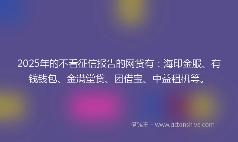 2025年的不看征信报告的网贷有：海印金服、有钱钱包、金满堂贷、团借宝、中益租机等。
