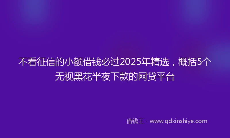 不看征信的小额借钱必过2025年精选，概括5个无视黑花半夜下款的网贷平台