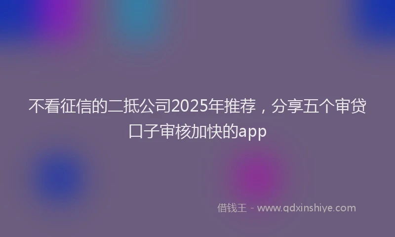 不看征信的二抵公司2025年推荐，分享五个审贷口子审核加快的app