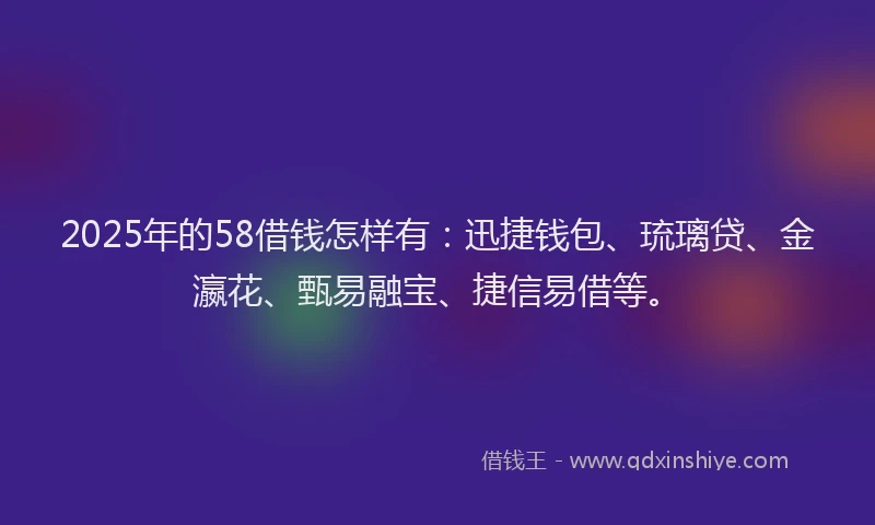 2025年的58借钱怎样有：迅捷钱包、琉璃贷、金瀛花、甄易融宝、捷信易借等。