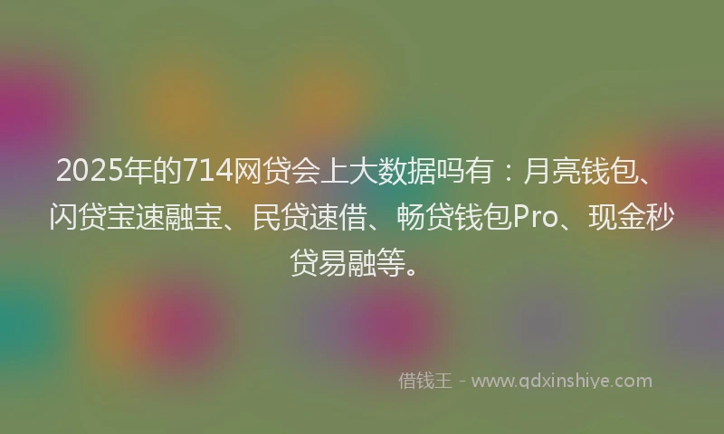 2025年的714网贷会上大数据吗有：月亮钱包、闪贷宝速融宝、民贷速借、畅贷钱包Pro、现金秒贷易融等。