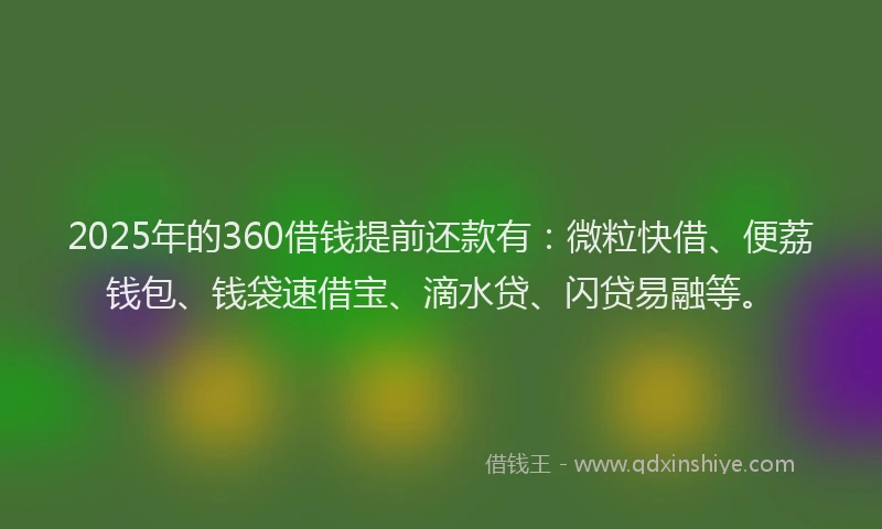2025年的360借钱提前还款有：微粒快借、便荔钱包、钱袋速借宝、滴水贷、闪贷易融等。