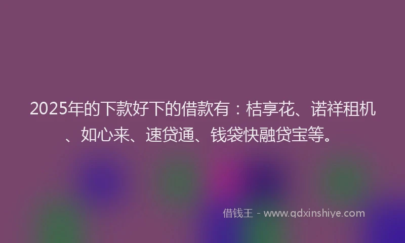 2025年的下款好下的借款有：桔享花、诺祥租机、如心来、速贷通、钱袋快融贷宝等。