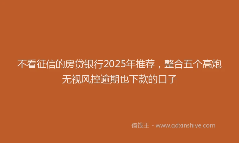 不看征信的房贷银行2025年推荐，整合五个高炮无视风控逾期也下款的口子