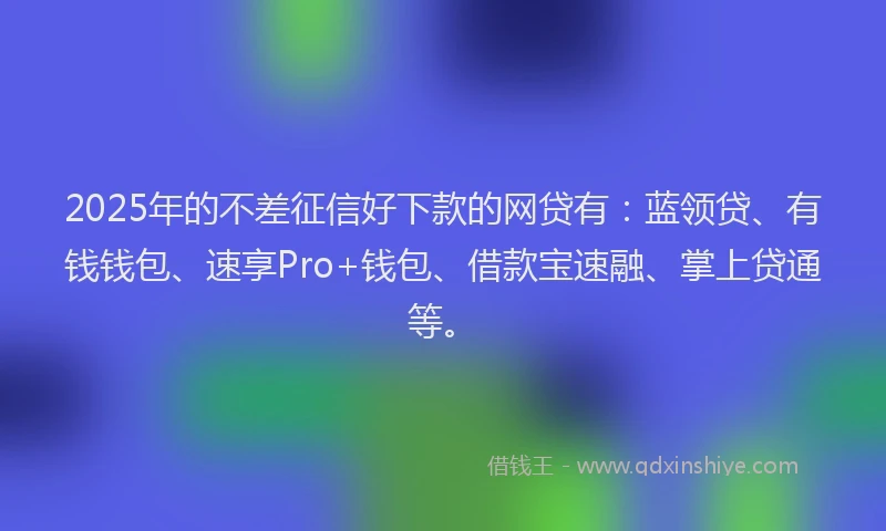 2025年的不差征信好下款的网贷有：蓝领贷、有钱钱包、速享Pro+钱包、借款宝速融、掌上贷通等。