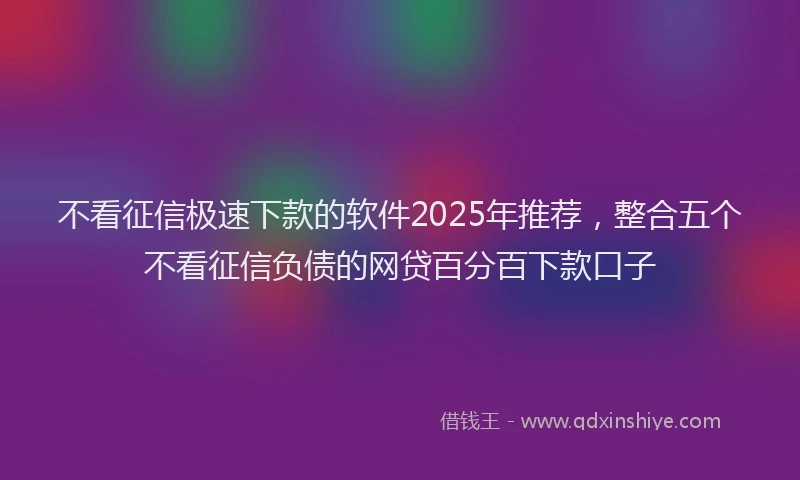 不看征信极速下款的软件2025年推荐，整合五个不看征信负债的网贷百分百下款口子