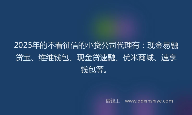 2025年的不看征信的小贷公司代理有：现金易融贷宝、维维钱包、现金贷速融、优米商城、速享钱包等。