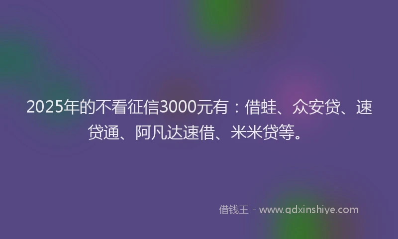 2025年的不看征信3000元有：借蛙、众安贷、速贷通、阿凡达速借、米米贷等。