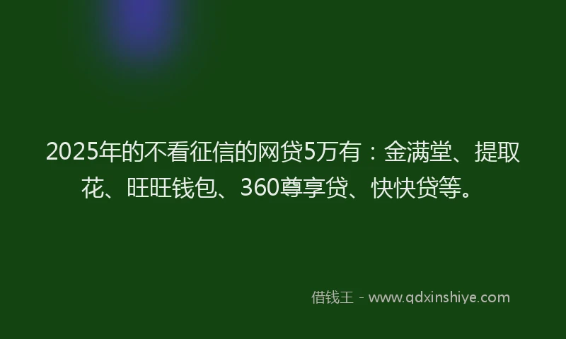 2025年的不看征信的网贷5万有：金满堂、提取花、旺旺钱包、360尊享贷、快快贷等。