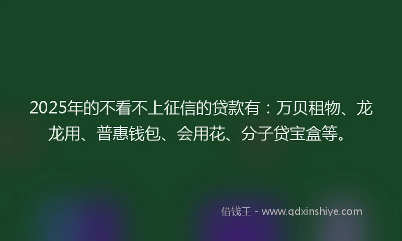2025年的不看不上征信的贷款有：万贝租物、龙龙用、普惠钱包、会用花、分子贷宝盒等。