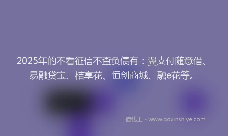 2025年的不看征信不查负债有：翼支付随意借、易融贷宝、桔享花、恒创商城、融e花等。