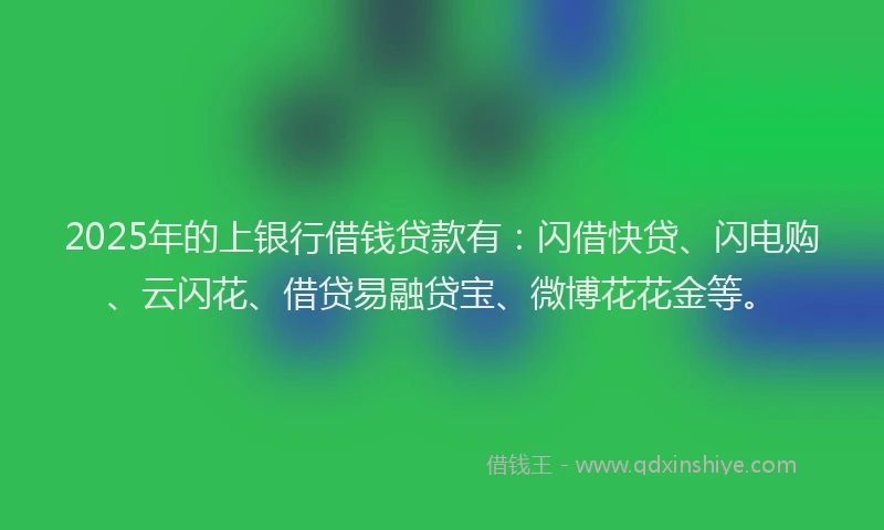 2025年的上银行借钱贷款有：闪借快贷、闪电购、云闪花、借贷易融贷宝、微博花花金等。