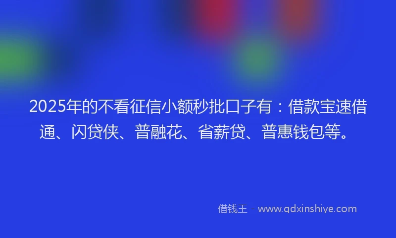 2025年的不看征信小额秒批口子有：借款宝速借通、闪贷侠、普融花、省薪贷、普惠钱包等。